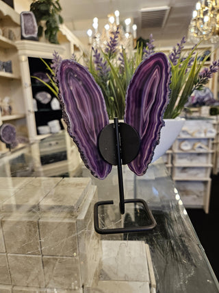 Purple Butterfly, Agate Butterfly, Agate Slice, on Metal Stand, Healing Crystal, Home Decor, Gift  (102)