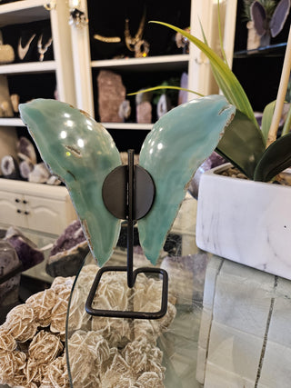 Green Butterfly , Agate Slice, on Metal Stand, Healing Crystal, Home Decor, Gift  (86)