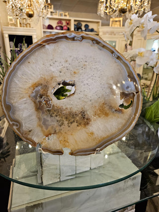 Golden and White Agate Slab, Blue Band, Agate Slice, Tan Agate Slab, Healing Crystal, Home Decor (21)