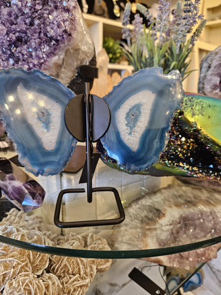 Butterfly, Blue Agate, on Metal Stand, Healing Crystal, Home Decor, Gift (11)