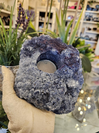 Blue Amethyst Candle Holder, Amethyst Cluster, Healing Crystal,  Home Decor, Gift (166)