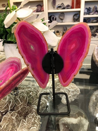 Pink Butterfly, On Metal Stand, Pinl Agate, Healing Crystal, Home Decor, Gift (21)