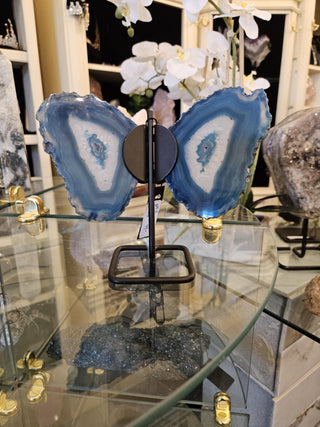 Butterfly, Blue Agate, on Metal Stand, Healing Crystal, Home Decor, Gift (11)