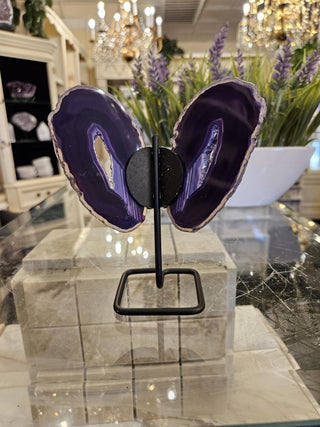 Purple Butterfly, Agate Butterfly, Agate Slice, on Metal Stand, Healing Crystal, Home Decor, Gift  (101)