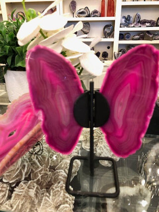 Pink Butterfly, On Metal Stand, Pinl Agate, Healing Crystal, Home Decor, Gift (54)