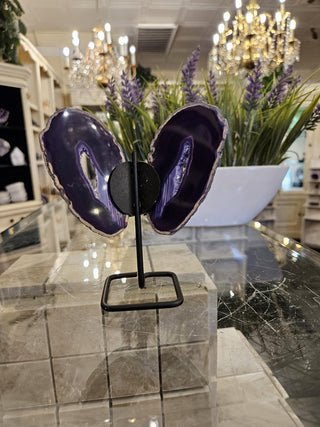 Purple Butterfly, Agate Butterfly, Agate Slice, on Metal Stand, Healing Crystal, Home Decor, Gift  (101)