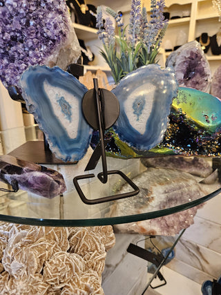 Butterfly, Blue Agate, on Metal Stand, Healing Crystal, Home Decor, Gift (11)