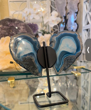 Teal Butterfly, Teal Agate, Blue Agate Slice, on Metal Stand, Healing Crystal, Home Decor, Gift (60)