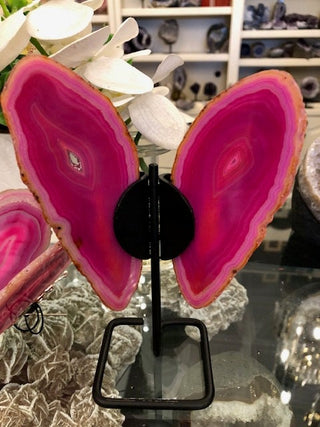 Pink Butterfly, On Metal Stand, Pinl Agate, Healing Crystal, Home Decor, Gift (21)