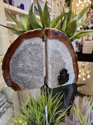 YES - Bookends, Browns, Caramel, White,, Orange,, Agate Bookends, White Crystal, Healing Crystal, Home Decor, Gift (76)