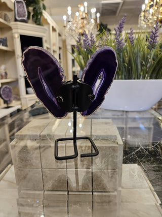 Purple Butterfly, Agate Butterfly, Agate Slice, on Metal Stand, Healing Crystal, Home Decor, Gift  (101)