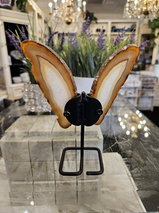 Butterfly Agate, White and Orange, on Metal Stand, Healing Crystal, Home Decor, Gift  (92)