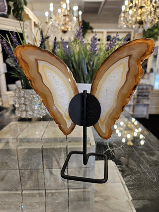 Butterfly Agate, White and Orange, on Metal Stand, Healing Crystal, Home Decor, Gift  (92)