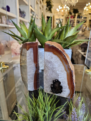 YES - Bookends, Browns, Caramel, White,, Orange,, Agate Bookends, White Crystal, Healing Crystal, Home Decor, Gift (76)