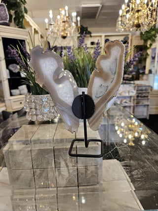 Butterfly Agate, White, Beige, Tan, on Metal Stand, Healing Crystal, Home Decor, Gift (15)