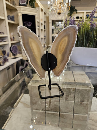 Butterfly Agate, Beige, on Metal Stand, Healing Crystal, Home Decor, Gift (94)
