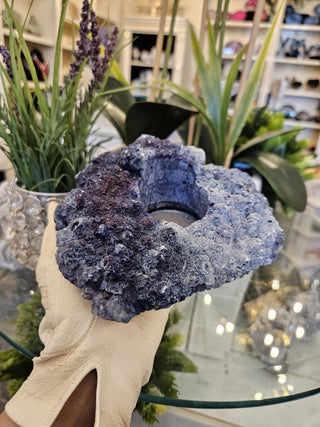 Blue Amethyst Candle Holder, Amethyst Cluster, Healing Crystal,  Home Decor, Gift (166)