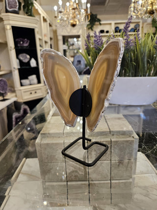 Butterfly Agate, Beige, on Metal Stand, Healing Crystal, Home Decor, Gift (94)