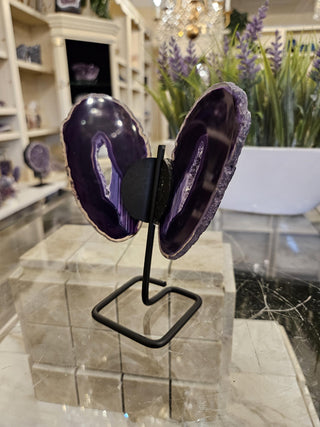 Purple Butterfly, Agate Butterfly, Agate Slice, on Metal Stand, Healing Crystal, Home Decor, Gift  (101)