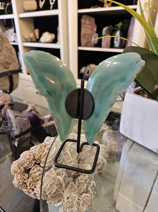 Green Butterfly , Agate Slice, on Metal Stand, Healing Crystal, Home Decor, Gift  (86)
