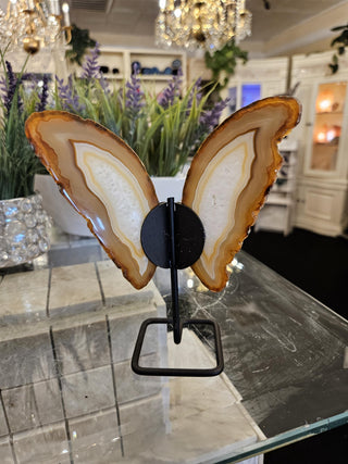Butterfly Agate, White and Orange, on Metal Stand, Healing Crystal, Home Decor, Gift  (92)