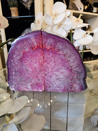 Pink Bookends, Agate Bookends, Crystal Bookends, Healing Crystal, Home Decor, Gift (149)