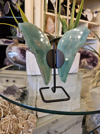 Green Butterfly , Agate Slice, on Metal Stand, Healing Crystal, Home Decor, Gift  (86)