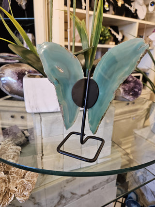 Green Butterfly , Agate Slice, on Metal Stand, Healing Crystal, Home Decor, Gift  (86)
