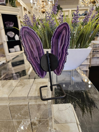 Purple Butterfly, Agate Butterfly, Agate Slice, on Metal Stand, Healing Crystal, Home Decor, Gift  (102)