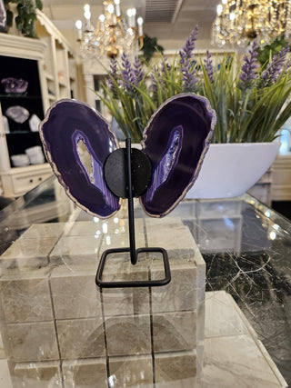 Purple Butterfly, Agate Butterfly, Agate Slice, on Metal Stand, Healing Crystal, Home Decor, Gift  (101)