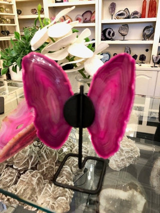 Pink Butterfly, On Metal Stand, Pinl Agate, Healing Crystal, Home Decor, Gift (54)