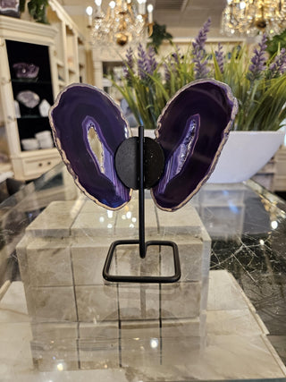 Purple Butterfly, Agate Butterfly, Agate Slice, on Metal Stand, Healing Crystal, Home Decor, Gift  (101)