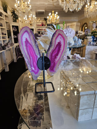 Pink Butterfly, On Metal Stand, Pinl Agate, Healing Crystal, Home Decor, Gift (148)