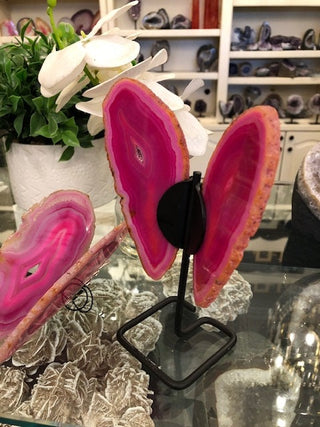Pink Butterfly, On Metal Stand, Pinl Agate, Healing Crystal, Home Decor, Gift (21)