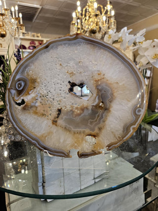 Golden and White Agate Slab, Blue Band, Agate Slice, Tan Agate Slab, Healing Crystal, Home Decor (21)