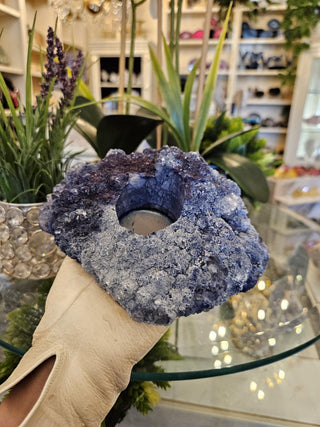 Blue Amethyst Candle Holder, Amethyst Cluster, Healing Crystal,  Home Decor, Gift (166)