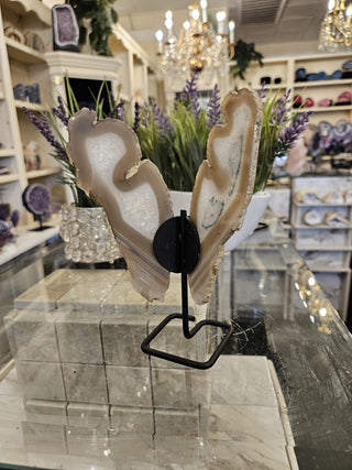 Butterfly Agate, White, Beige, Tan, on Metal Stand, Healing Crystal, Home Decor, Gift (15)