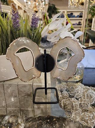 Butterfly Agate, White, Beige, Tan, on Metal Stand, Healing Crystal, Home Decor, Gift (96)