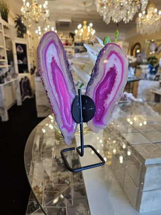 Pink Butterfly, On Metal Stand, Pinl Agate, Healing Crystal, Home Decor, Gift (148)