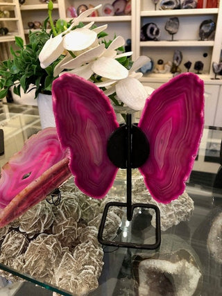 Pink Butterfly, On Metal Stand, Pinl Agate, Healing Crystal, Home Decor, Gift (54)