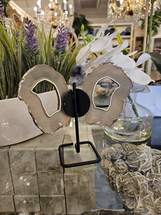 Butterfly Agate, White, Beige, Tan, on Metal Stand, Healing Crystal, Home Decor, Gift (96)