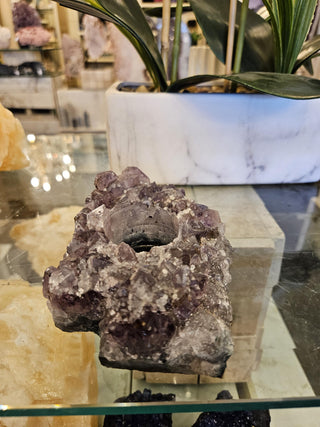 Candle Holder, Amethyst, Amethyst Cluster, Healing Crystal,  Home Decor, Gift (87a)