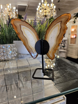 Butterfly Agate, White and Orange, on Metal Stand, Healing Crystal, Home Decor, Gift  (92)