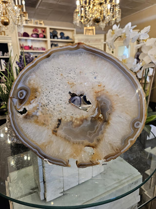 Golden and White Agate Slab, Blue Band, Agate Slice, Tan Agate Slab, Healing Crystal, Home Decor (21)