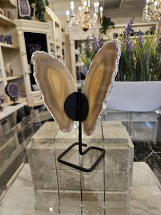 Butterfly Agate, Beige, on Metal Stand, Healing Crystal, Home Decor, Gift (94)