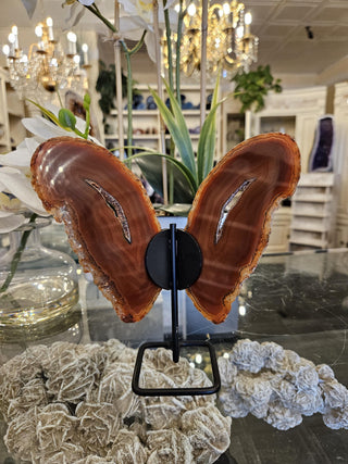 Butterfly Agate, Orange Agate, on Metal Stand, Healing Crystal, Home Decor, Gift (71)