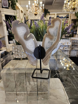 Butterfly Agate, White, Beige, Tan, on Metal Stand, Healing Crystal, Home Decor, Gift (15)