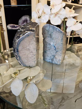 Teal Bookends, Agate Bookends, Crystal Bookends, Healing Crystal, Home Decor, Gift (152)