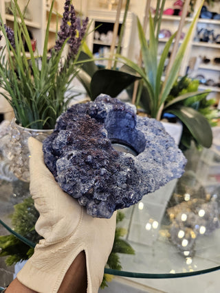 Blue Amethyst Candle Holder, Amethyst Cluster, Healing Crystal,  Home Decor, Gift (166)