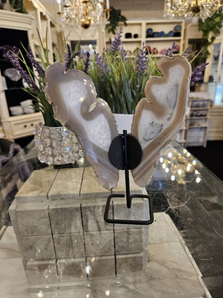 Butterfly Agate, White, Beige, Tan, on Metal Stand, Healing Crystal, Home Decor, Gift (15)